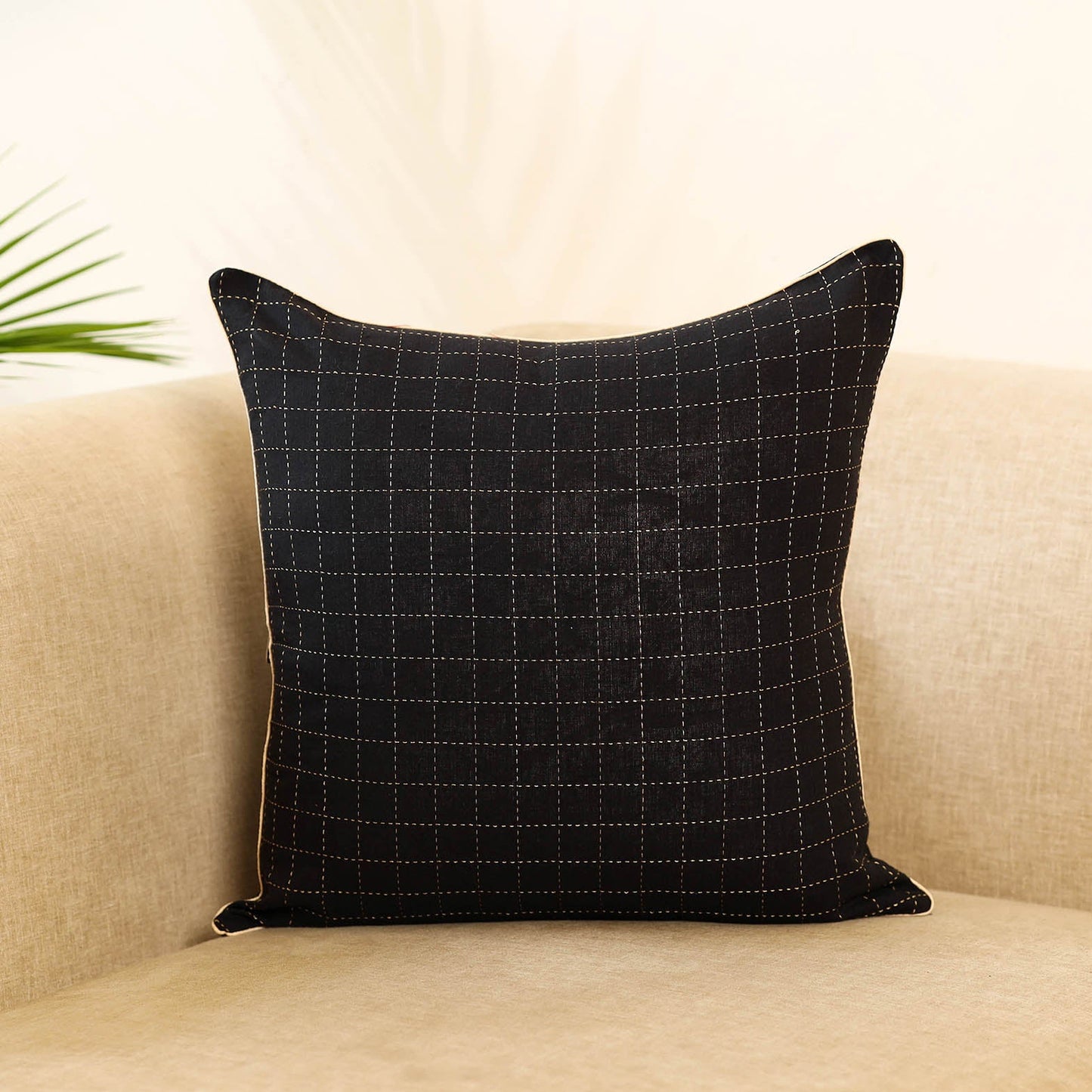 Black - jacquard weave cotton cushion cover 06 - handcrafted