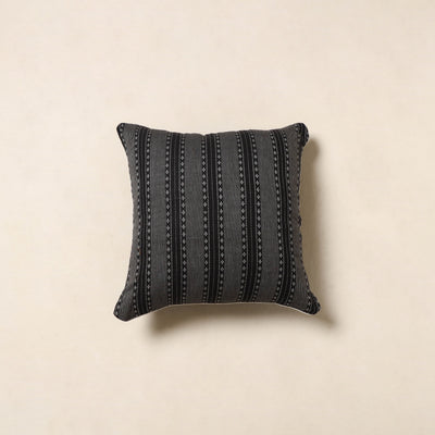 Black - jacquard weave cotton cushion cover 07 - handcrafted