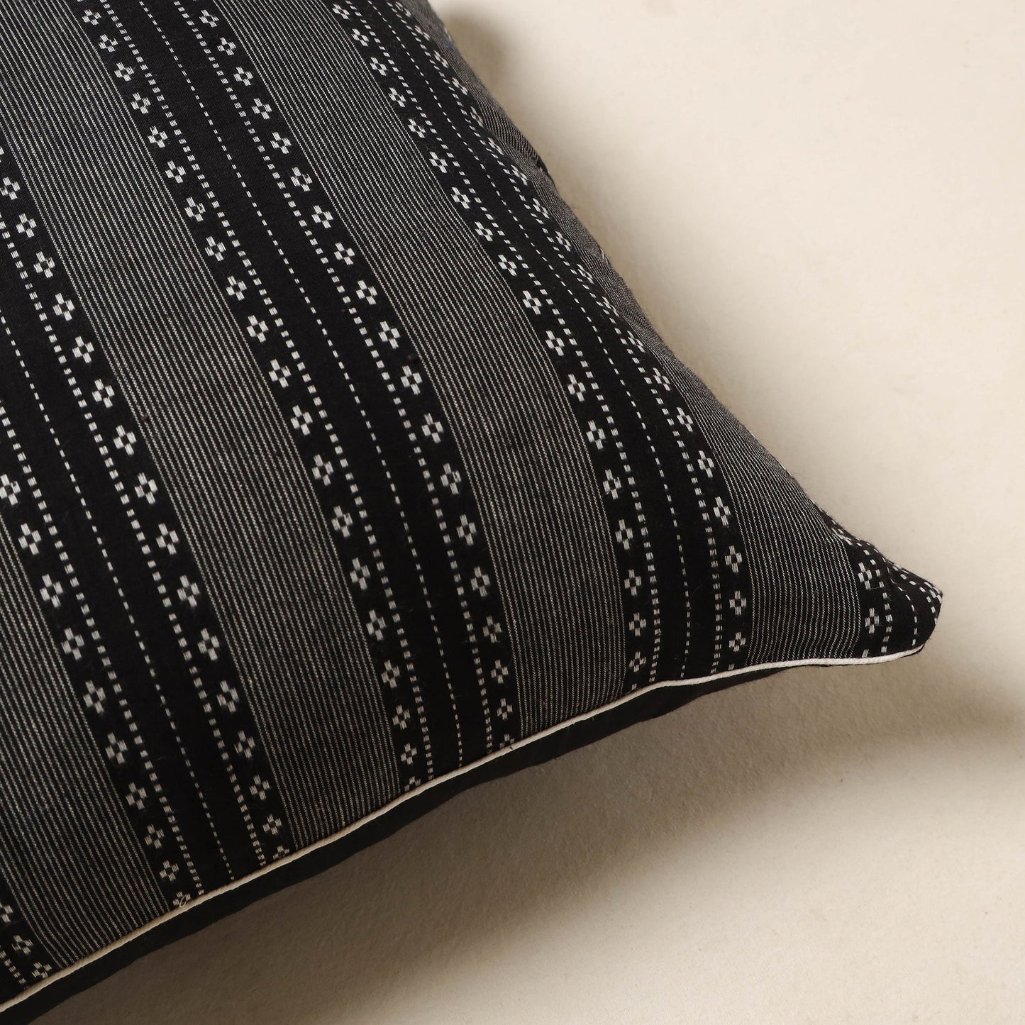 Black - jacquard weave cotton cushion cover 07 - handcrafted
