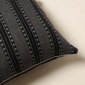 Black - jacquard weave cotton cushion cover 07 - handcrafted