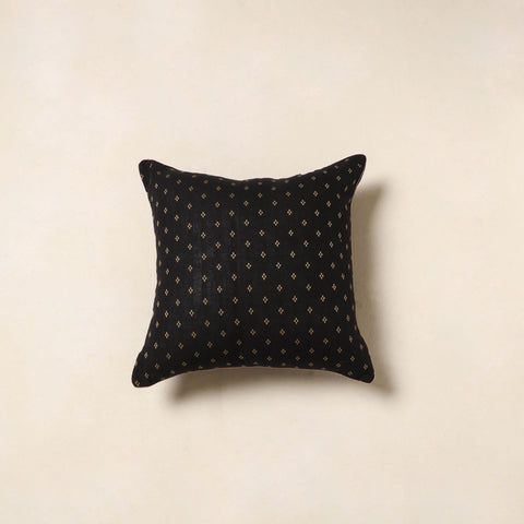 Black - jacquard weave cotton cushion cover 11 - handcrafted