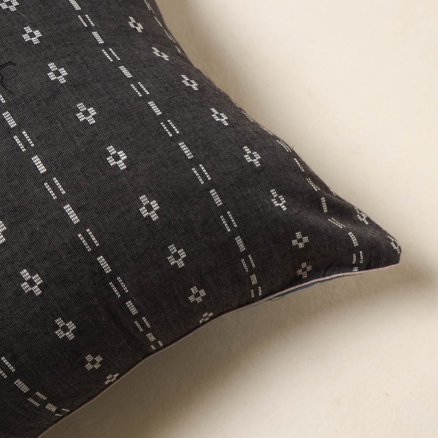 Black - jacquard weave cotton cushion cover 14 - handcrafted