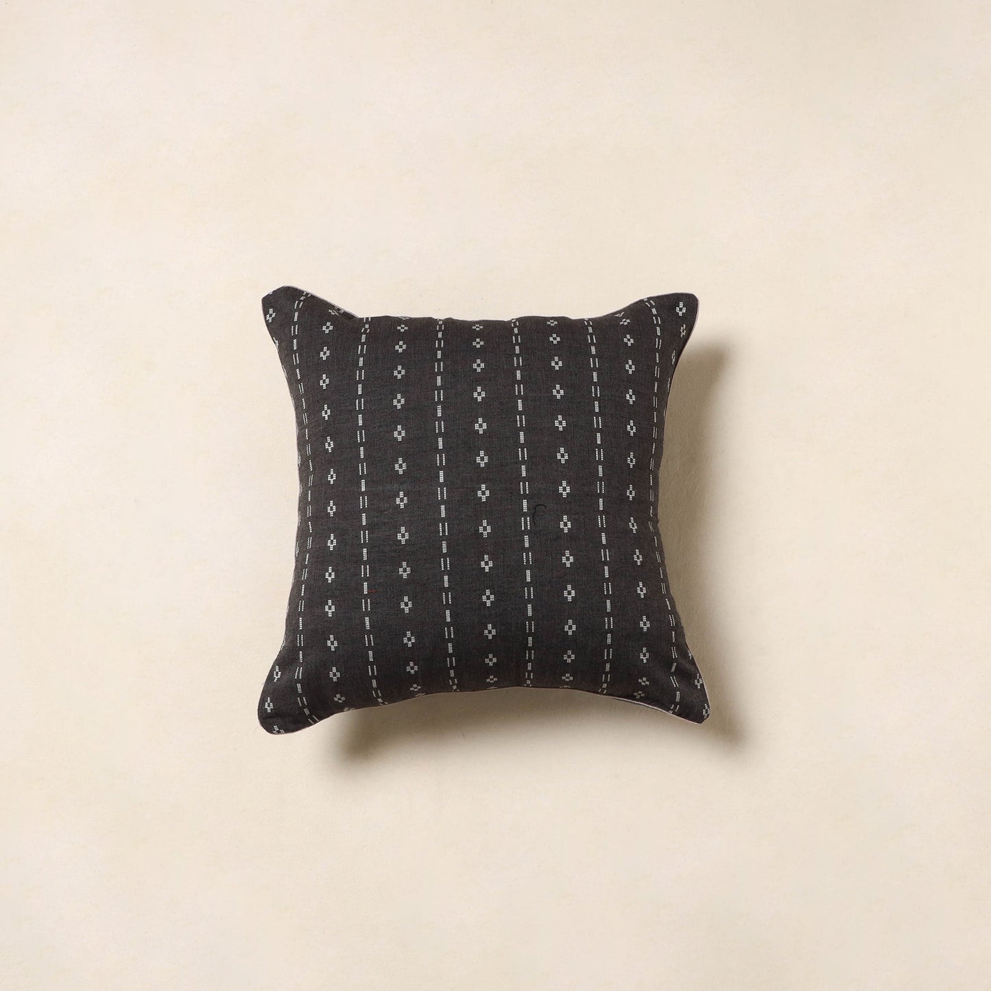 Black - jacquard weave cotton cushion cover 14 - handcrafted