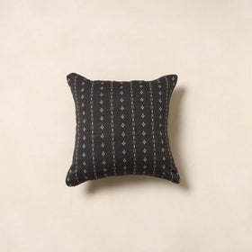 Black - jacquard weave cotton cushion cover 14 - handcrafted