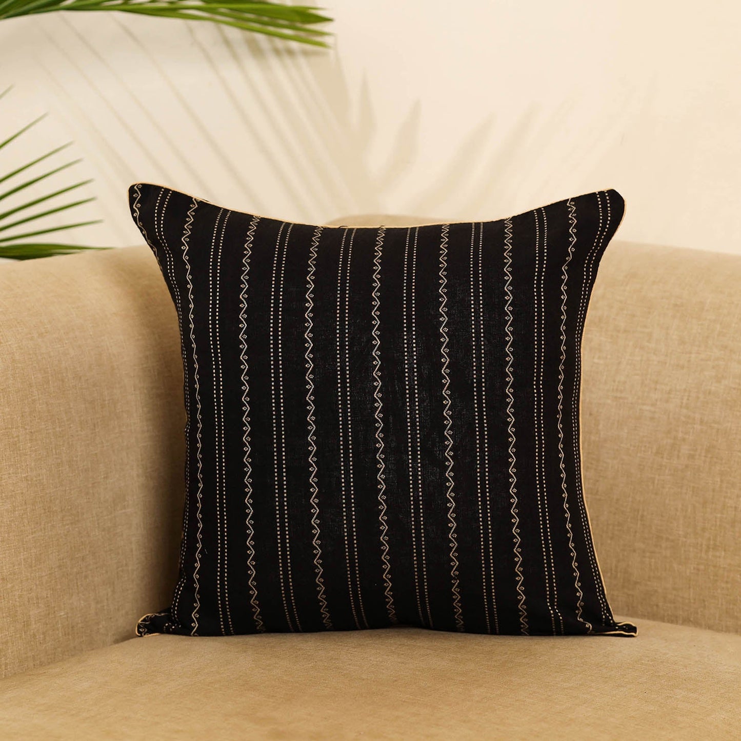 Black - jacquard weave cotton cushion cover 42 - handcrafted
