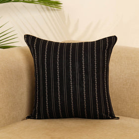 Black - jacquard weave cotton cushion cover 42 - handcrafted