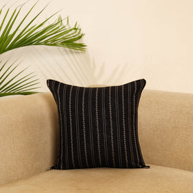 Black - jacquard weave cotton cushion cover 42 - handcrafted