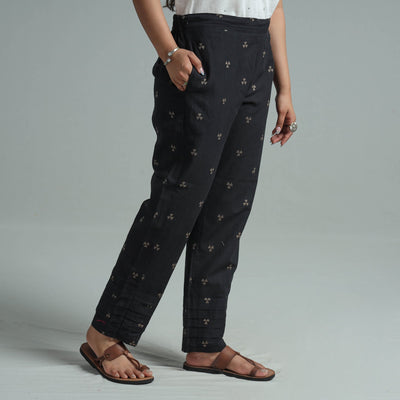 Black - jacquard weave cotton elasticated pant 01