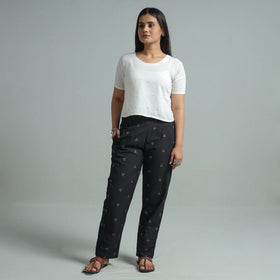 Black - jacquard weave cotton elasticated pant 01