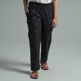 Black - jacquard weave cotton elasticated pant 01