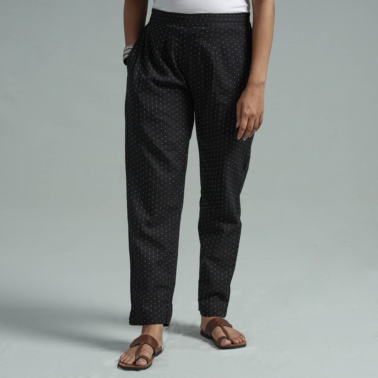 Black - jacquard weave cotton elasticated pant - handcrafted