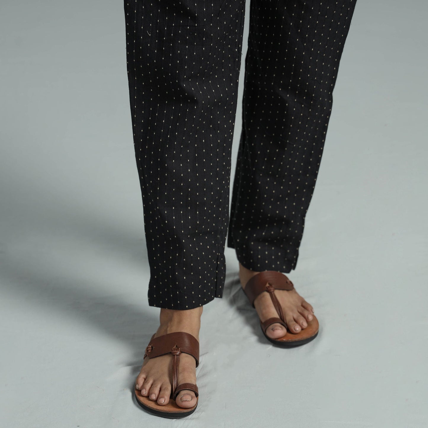 Black - jacquard weave cotton elasticated pant - handcrafted