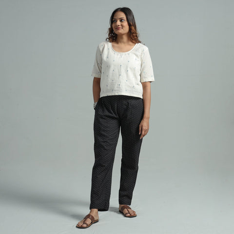 Black - jacquard weave cotton elasticated pant - handcrafted