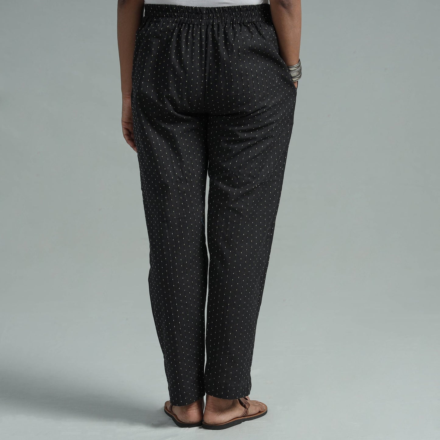 Black - jacquard weave cotton elasticated pant - handcrafted