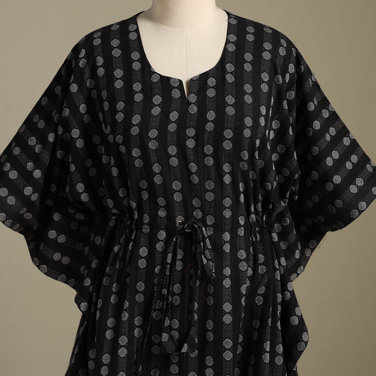 Black Jacquard Weave Cotton Kaftan (Short)