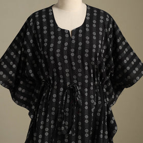 Black Jacquard Weave Cotton Kaftan (Short)