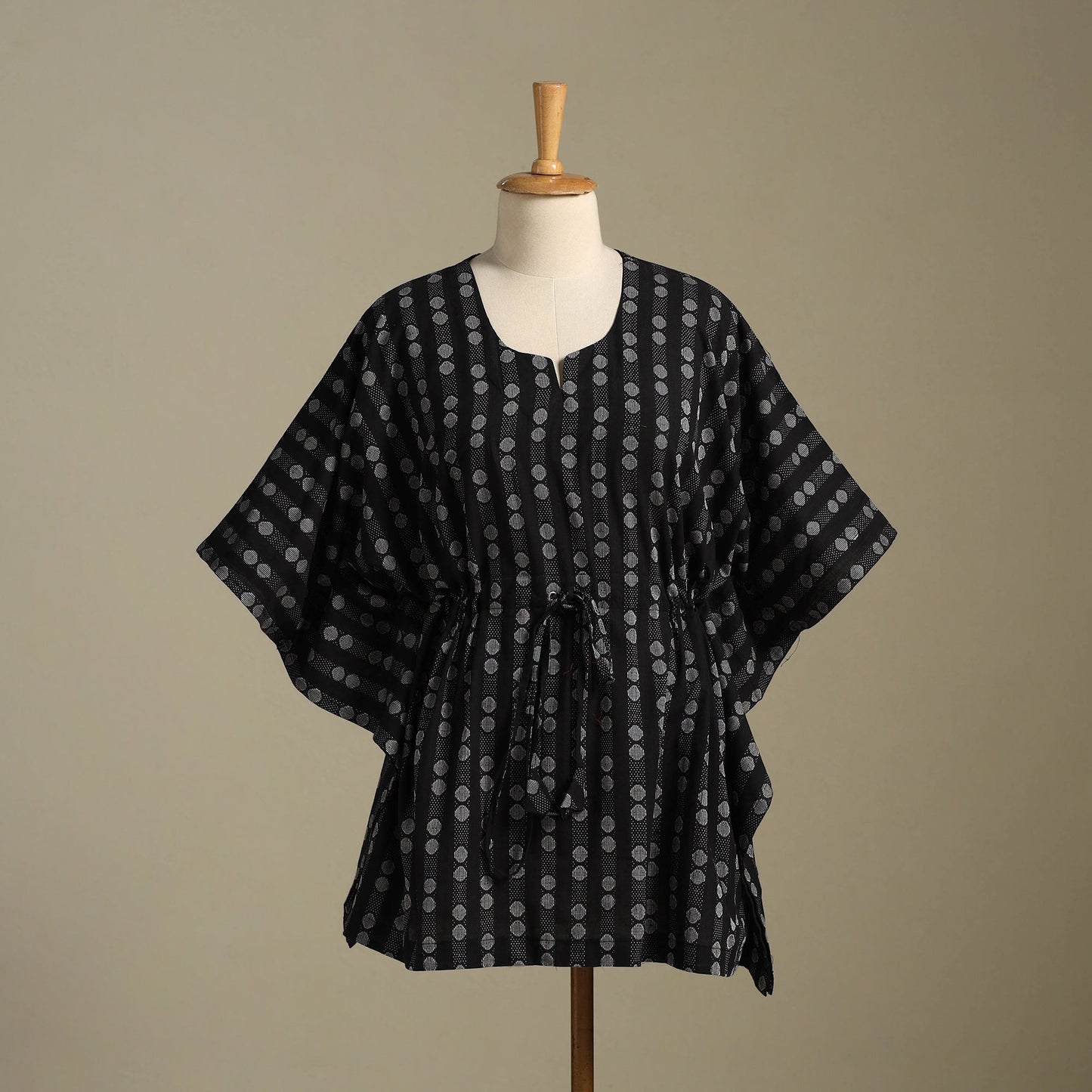 Black Jacquard Weave Cotton Kaftan (Short)