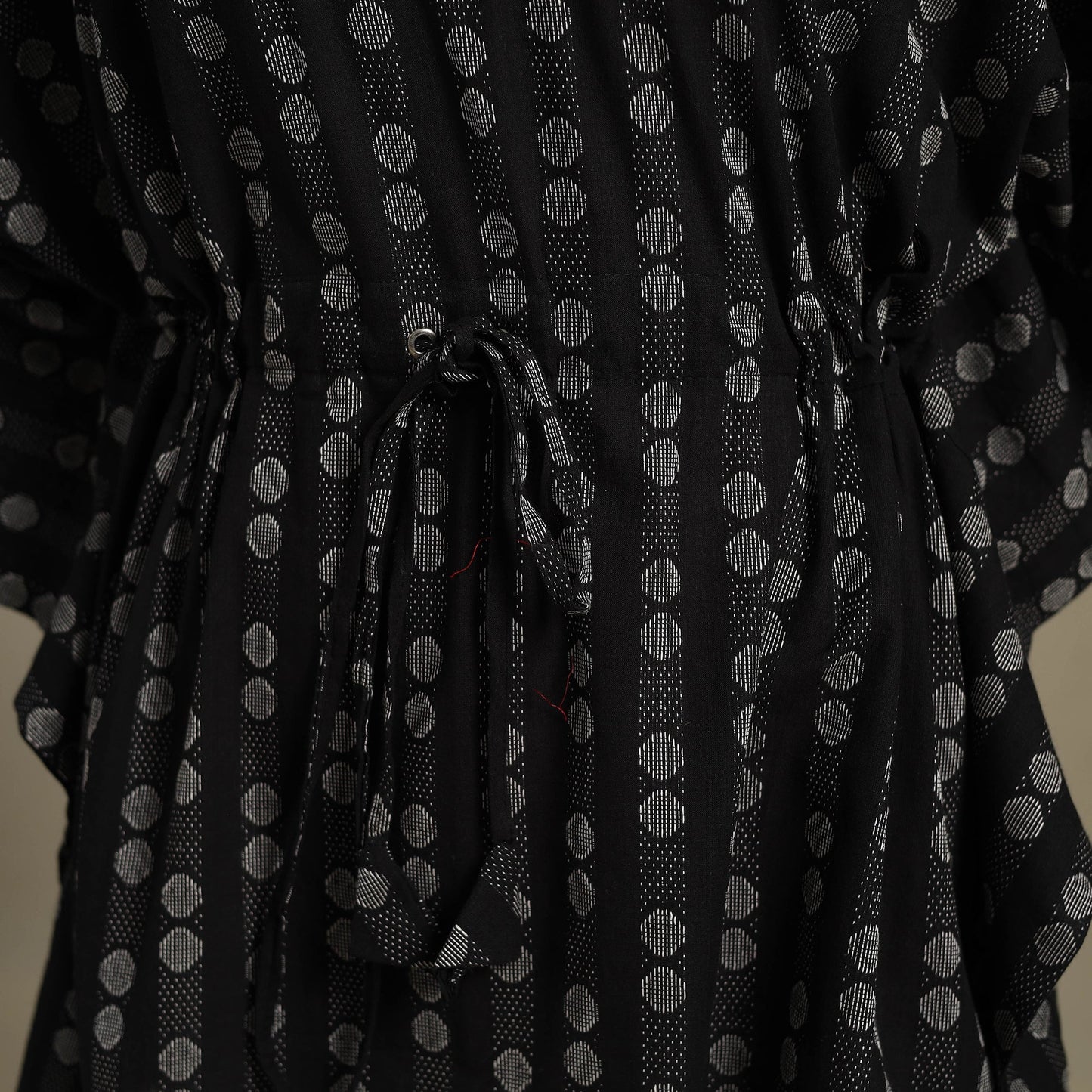 Black Jacquard Weave Cotton Kaftan (Short)