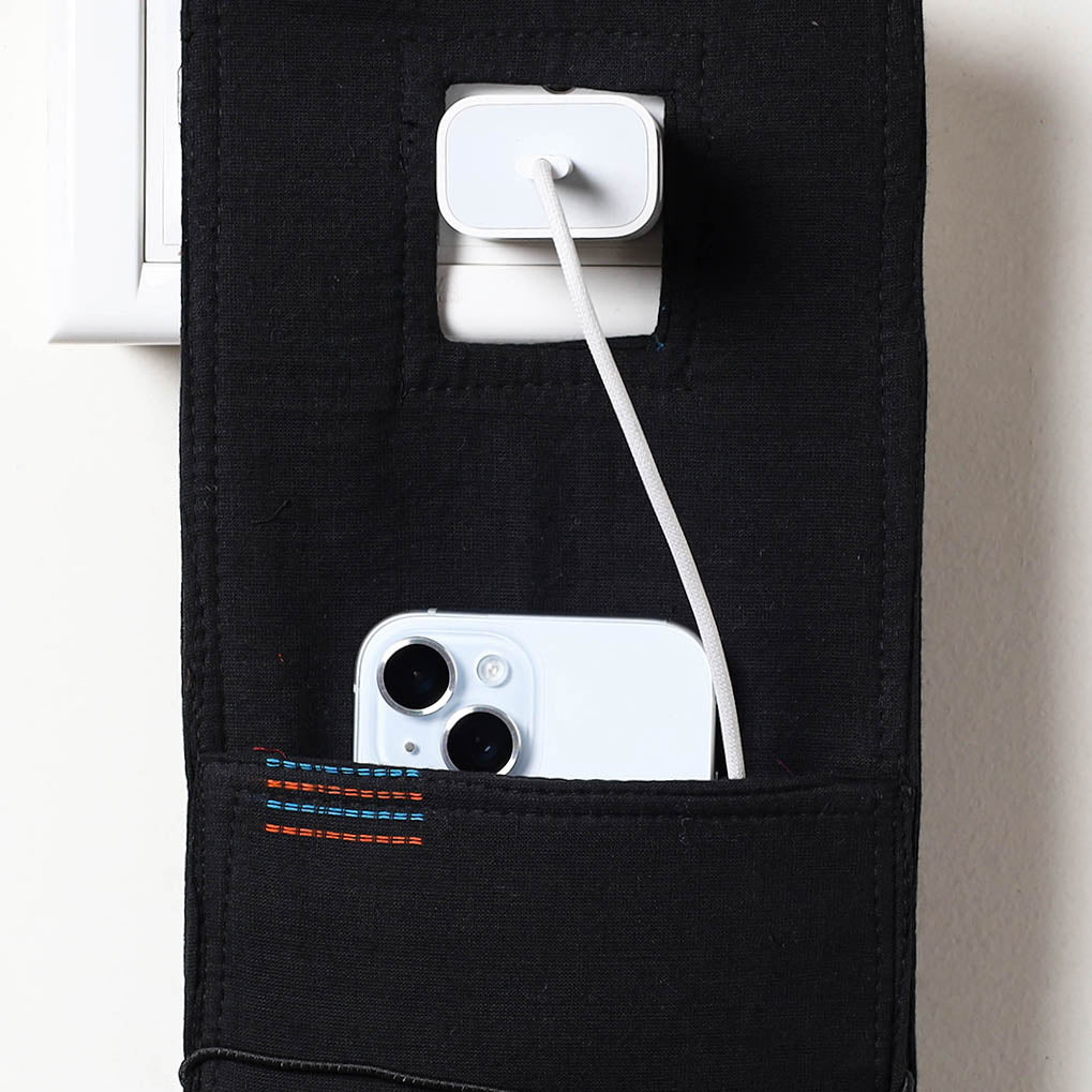 Black Jacquard Weave Cotton Fabric Mobile Charging Holder 