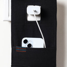 Black Jacquard Weave Cotton Fabric Mobile Charging Holder 