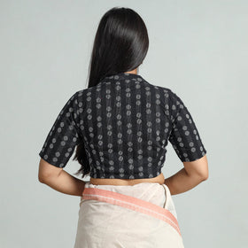 Buy Black Jacquard Weave Cotton Stitched Blouse 