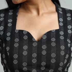 Buy Black Jacquard Weave Cotton Stitched Blouse 