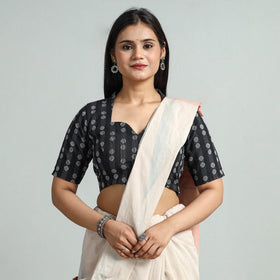 Buy Black Jacquard Weave Cotton Stitched Blouse 