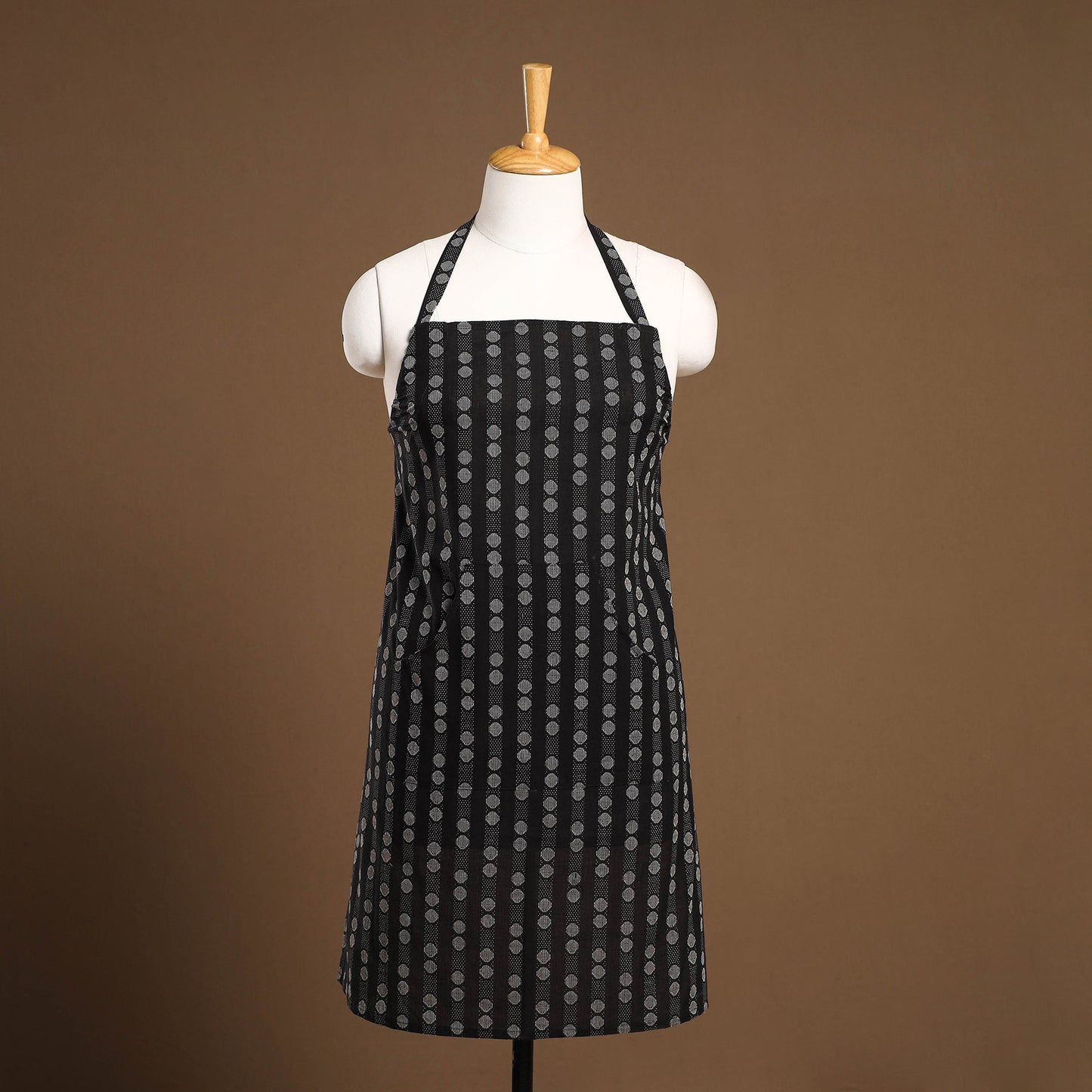 Buy Black Jacquard Weaving Cotton Apron with Pocket