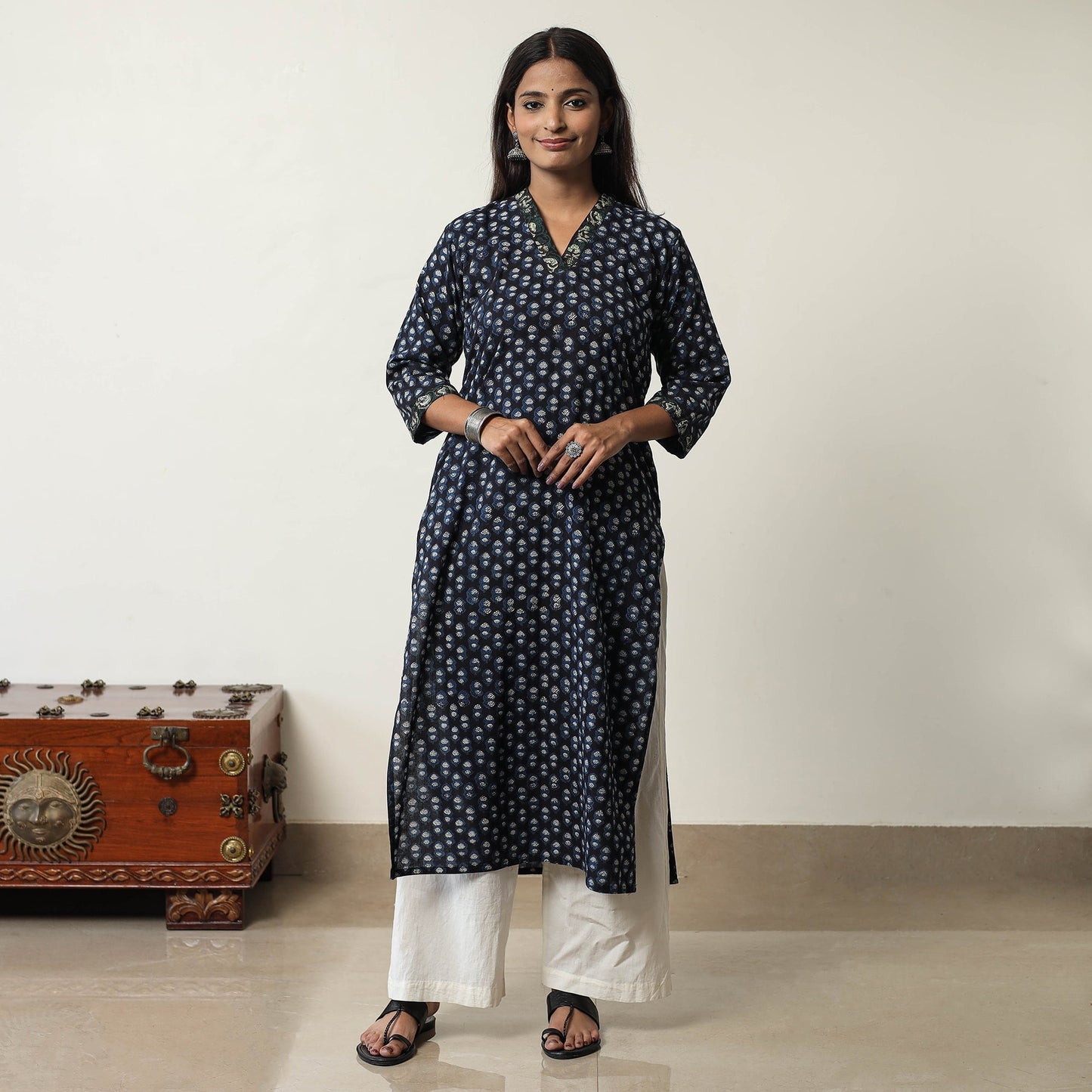 Buy Jahota Block Printed Cotton Straight Kurta for Women