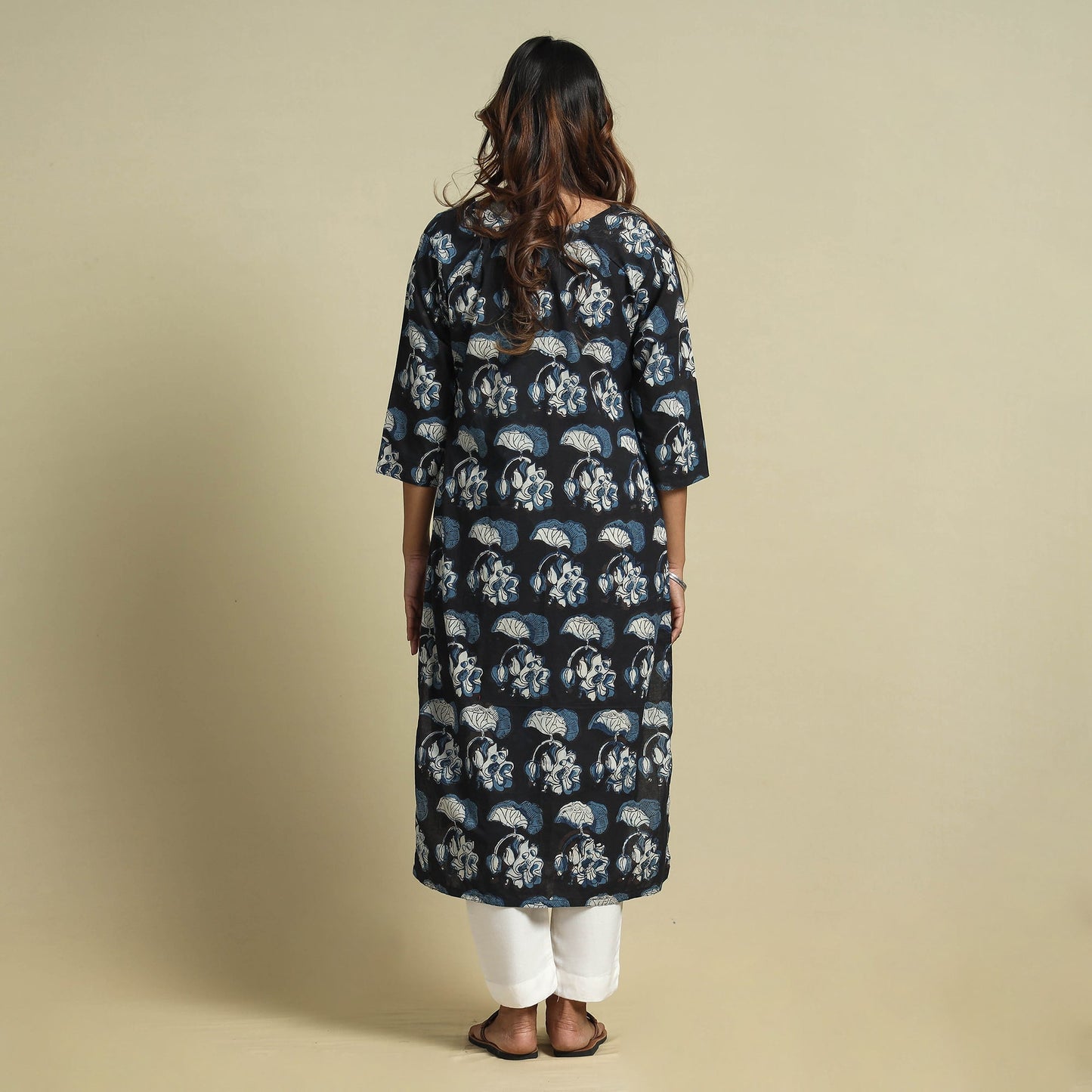 Black - Jahota Block Printed Cotton Straight Kurta