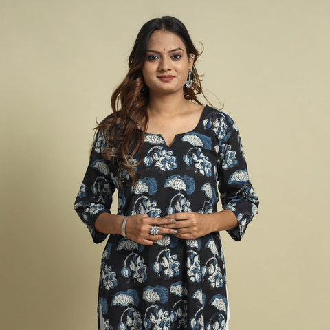 Black - Jahota Block Printed Cotton Straight Kurta
