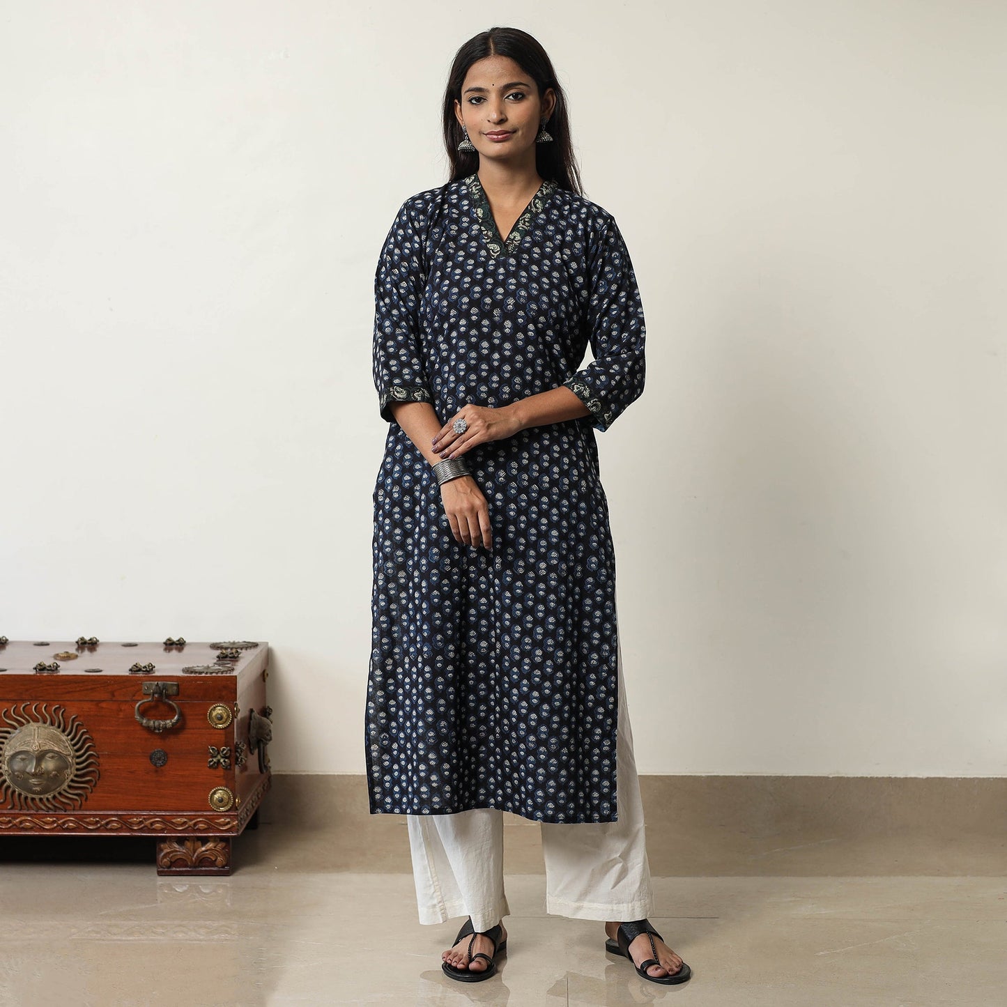 Buy Jahota Block Printed Cotton Straight Kurta for Women
