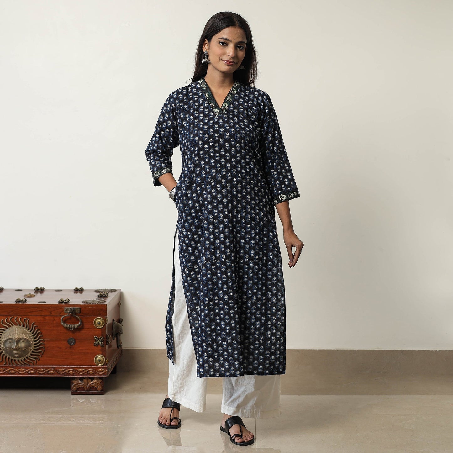 Buy Jahota Block Printed Cotton Straight Kurta for Women