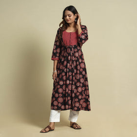 Jahota Block Print Kantha Patchwork Cotton Kurta for Women