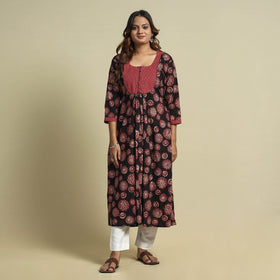 Jahota Block Print Kantha Patchwork Cotton Kurta for Women