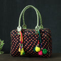 Black Jaipur Multicolour Printed Cotton Handbag with Tassels