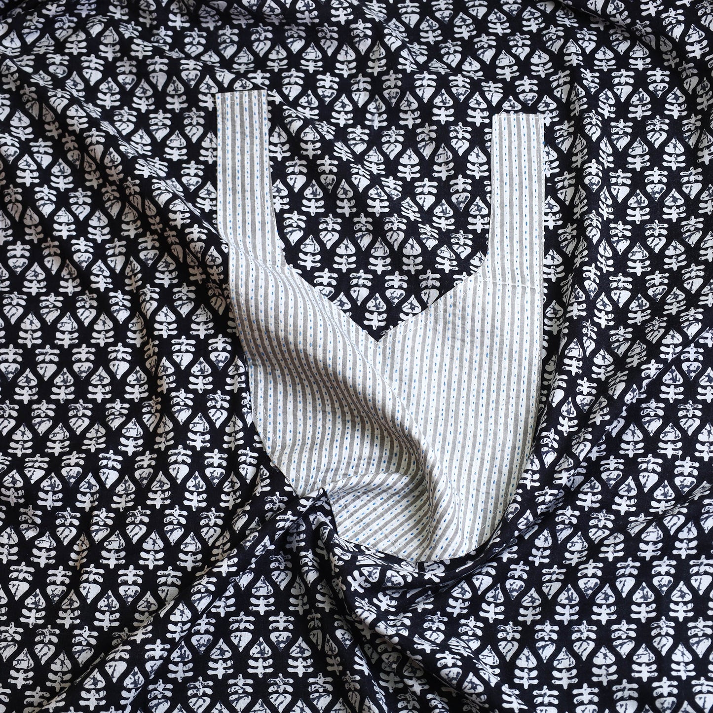 Buy Black Jaipur Print Patchwork Cotton Kurta Material