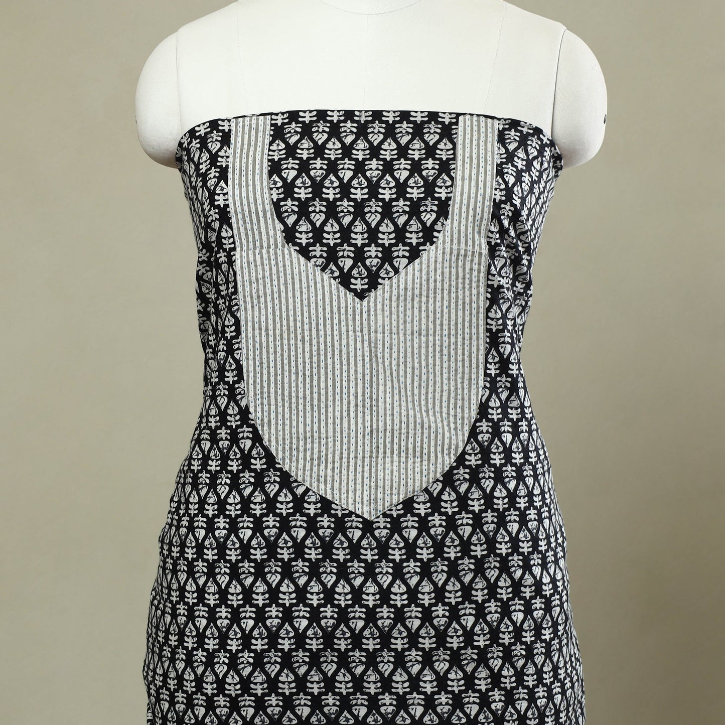 Buy Black Jaipur Print Patchwork Cotton Kurta Material