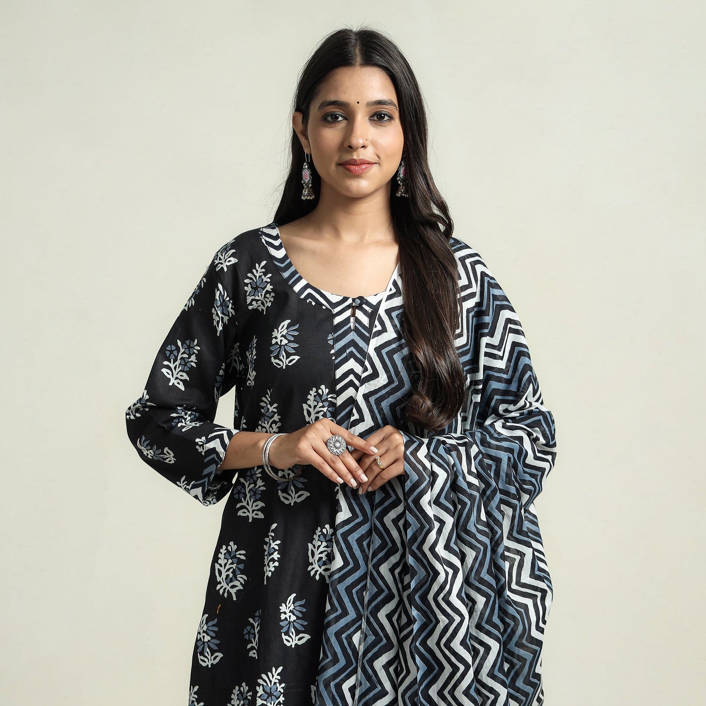 Jaipur Printed Kurta with Palazzo & Dupatta Set
