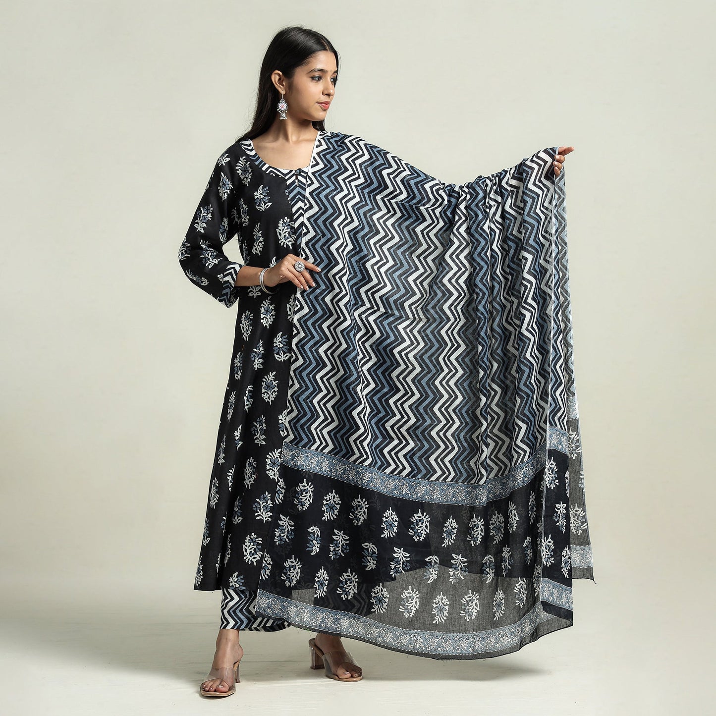 Jaipur Printed Kurta with Palazzo & Dupatta Set
