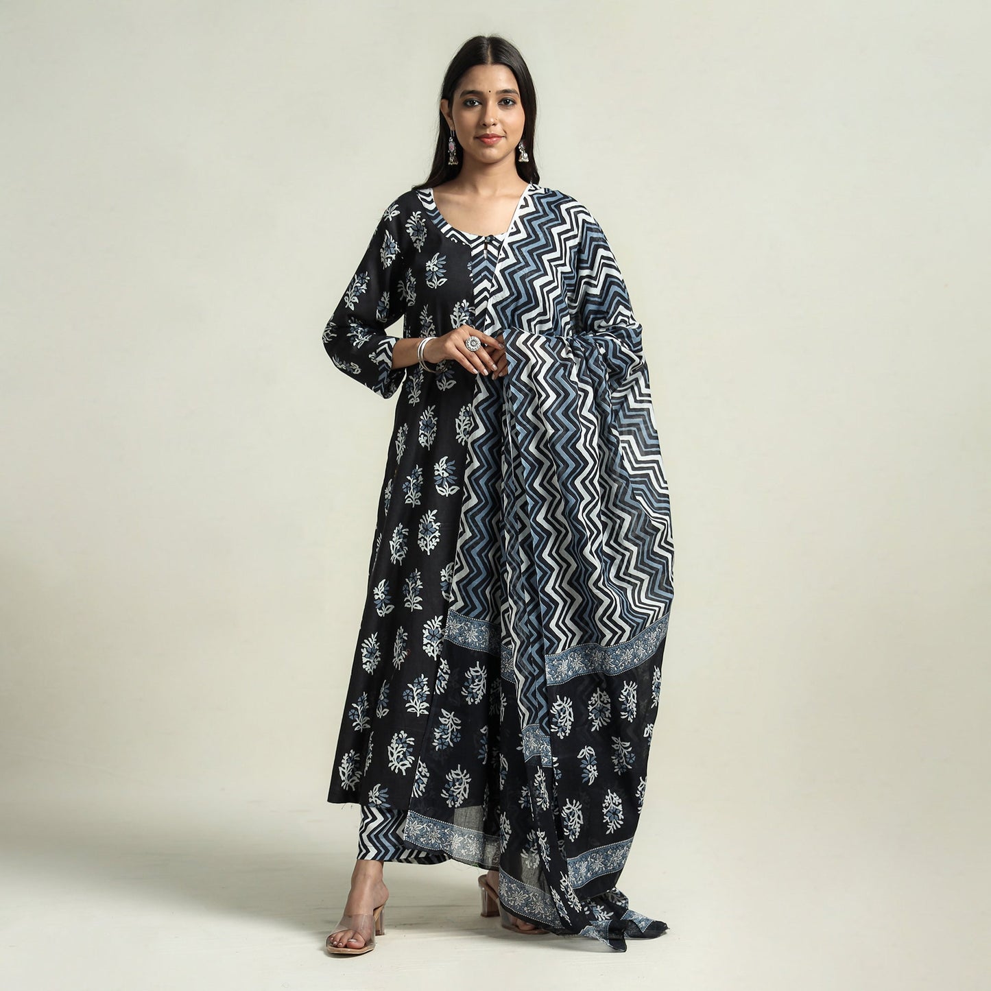 Jaipur Printed Kurta with Palazzo & Dupatta Set
