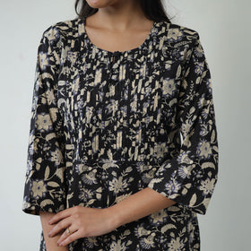  Black Jaipur Print Cotton Pintuck Long Kurta Online