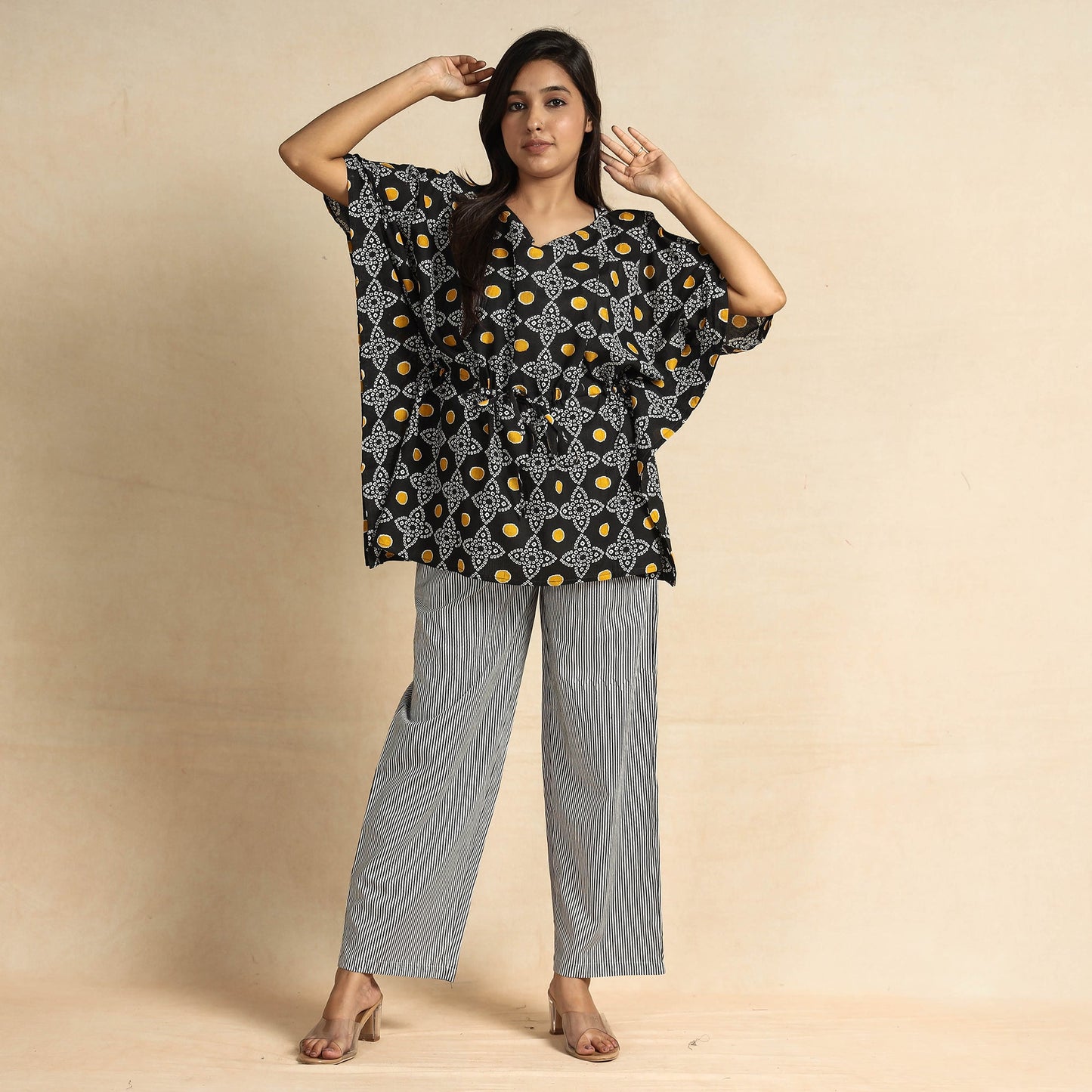  Jaipur Screen Printed Cotton Kaftan & Pyjama Night Suit Set 