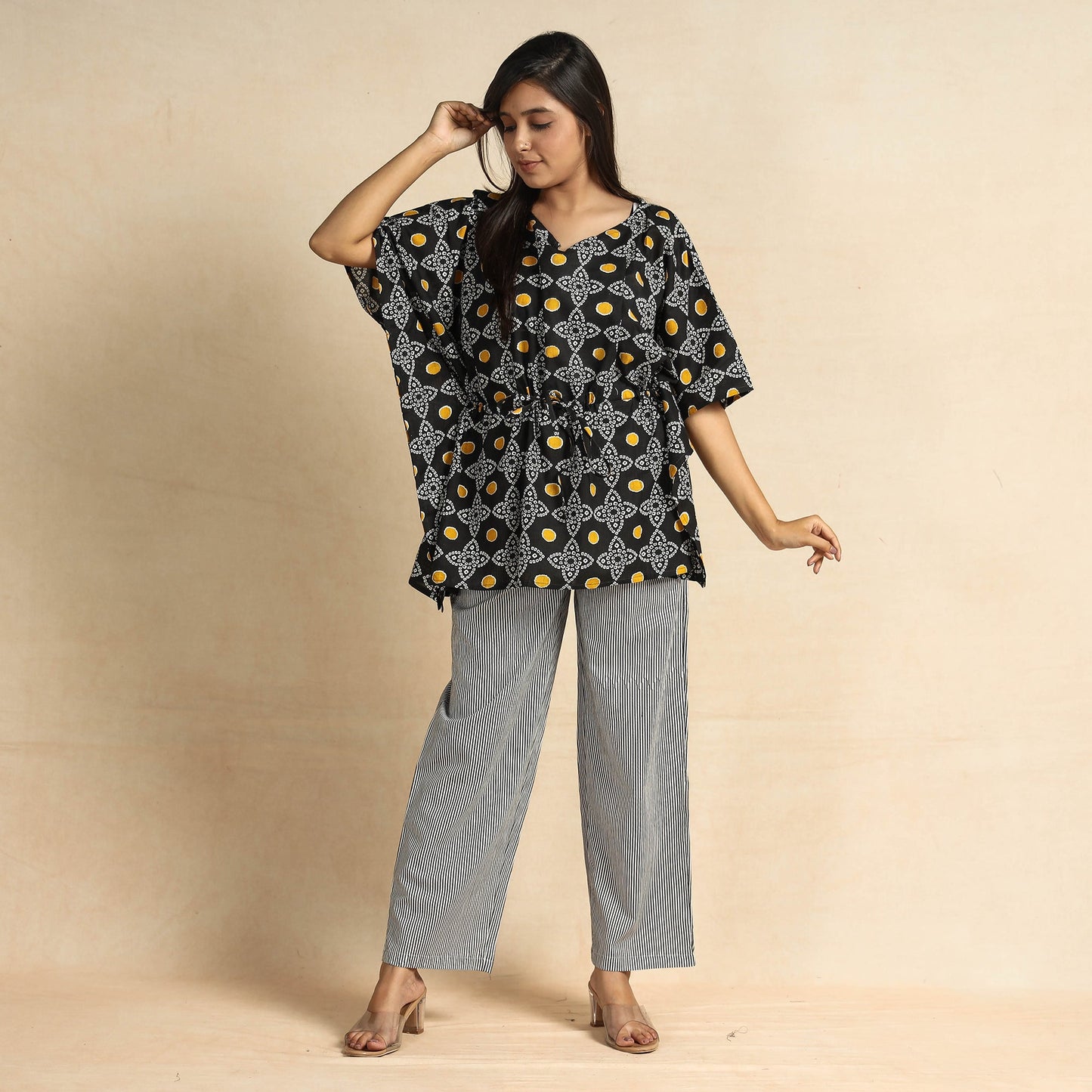  Jaipur Screen Printed Cotton Kaftan & Pyjama Night Suit Set 