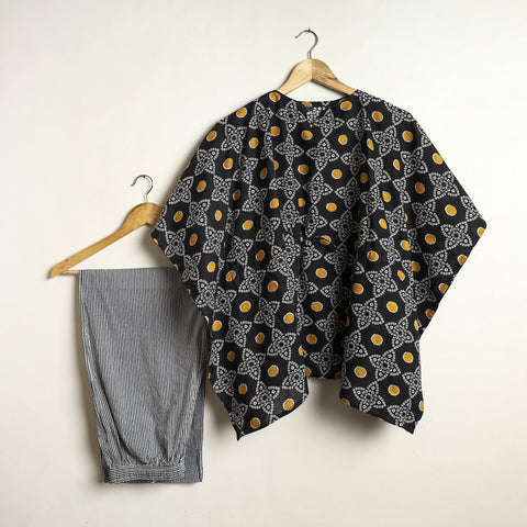  Jaipur Screen Printed Cotton Kaftan & Pyjama Night Suit Set 