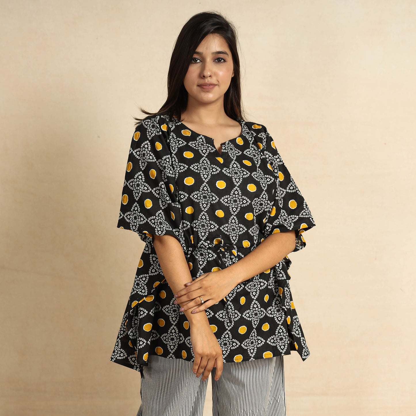  Jaipur Screen Printed Cotton Kaftan & Pyjama Night Suit Set 