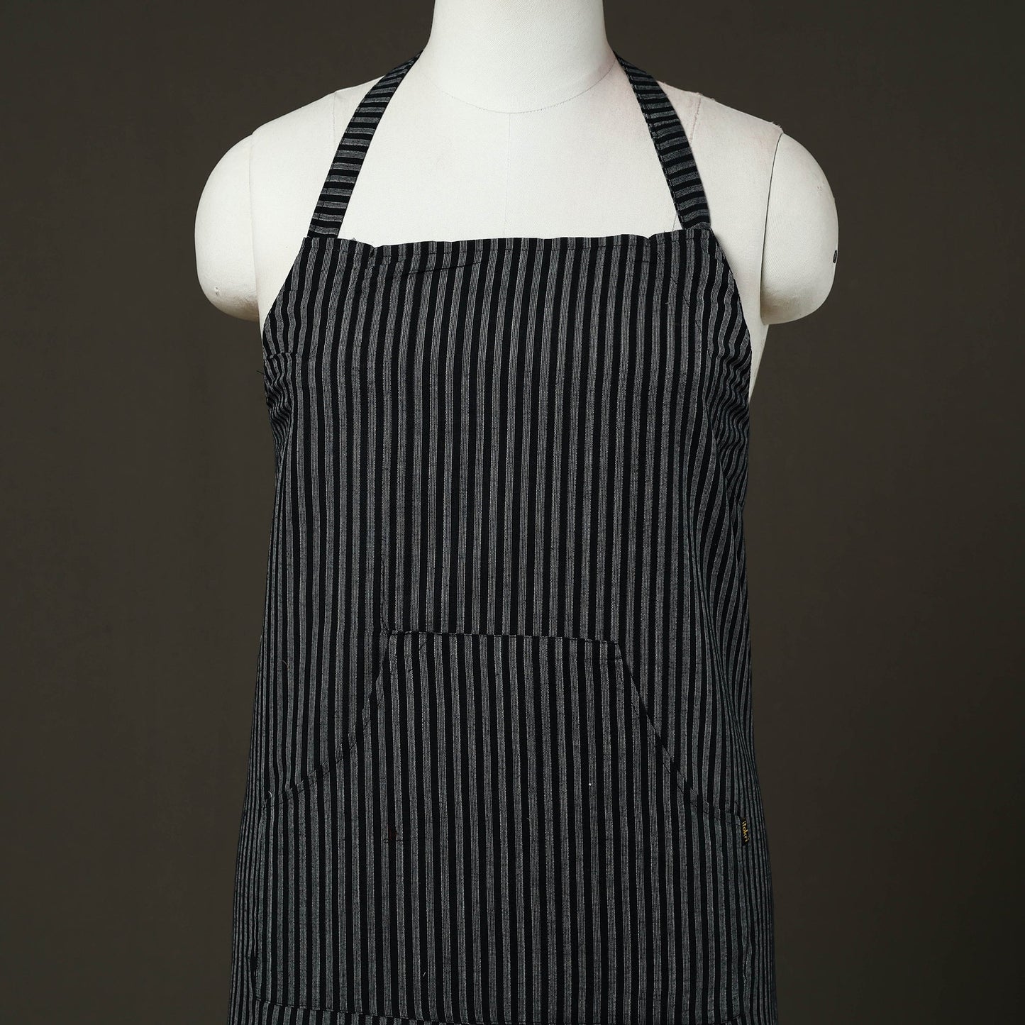 Black - jhiri handloom cotton apron with pocket 44