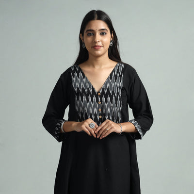 Buy Jhiri Handloom Cotton Ikat Patchwork Long Kurta Online l iTokri.com