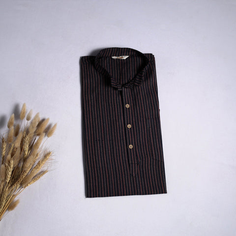 Jhiri handloom cotton short kurta for men 08 - handcrafted