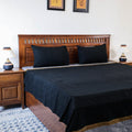 Black - Jhiri Pure Handloom Cotton Double Bedcover (108 x 90 in)